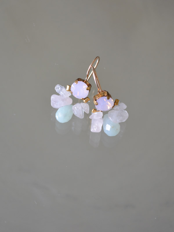 earrings Bee pink crystal, rose quartz